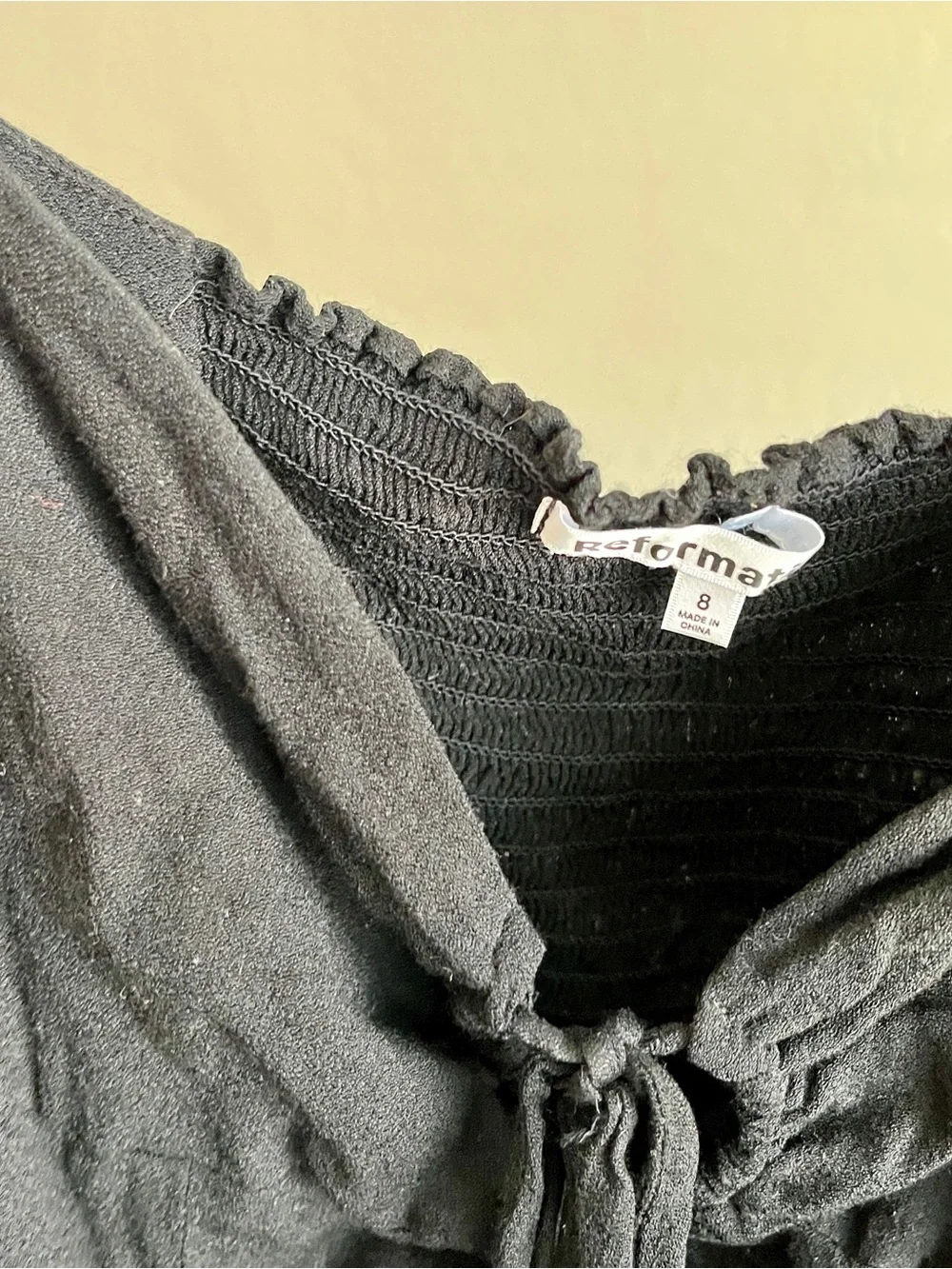Reformation Black Puff Sleeve Tie-Front Blouse